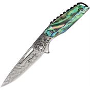 Elk Ridge 2010DM Damascus Linerlock Knife Abalone Handles