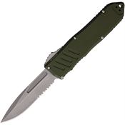 Guardian Tactical 118512 Auto Recon 040 Stonewash Part Serrated Elmax Spear Point OTF Knife OD Green Handles