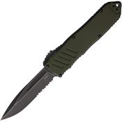 Guardian Tactical 118612 Auto Recon 040 Black Stonewash Part Serrated Elmax Spear Point OTF Knife OD Green Handles