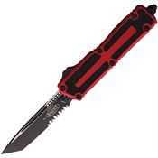 Microtech 12792RD Auto Scarab II Gen III Two-Tone Part Serrated Tanto OTF Knife Red/Black Traction Handles