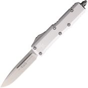 Microtech 23110CR Auto UTX-85 Stonewash Single Edge OTF Knife Silver Aluminum Handles