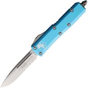 Microtech 23111TQ Auto UTX-85 Stonewash Part Serrated Single Edge OTF Knife Turquoise Aluminum Handles