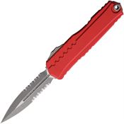 Microtech 124211APRD Auto Cypher II Apocalyptic Part Serrated Double Edge OTF Knife Red Handles