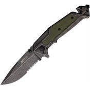 Mtech A2002GG Assist Open Black Stonewash Part Serrated Tanto Linerlock Knife Green/Black Nylon Handles