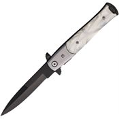 S-TEC 27107SL4 Stiletto Style Black Spear Point Linerlock Knife Pearl Handles