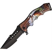 S-TEC 271063 Assist Open Black Part Serrated Linerlock Knife Deer Handles