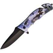 S-TEC 27109EG Assist Open Black Linerlock Knife Eagle Handles