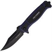 Tac Force 2008BL Assist Open Black Clip Point Linerlock Knife Black/Blue Nylon Handles