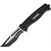 USMC A3005BK Assist Open Black Part Serrated Tanto Linerlock Knife Black G10 Handles