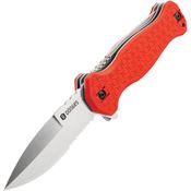 Donges M01DG007 Expert Satin Part Serrated D2 Carbon Steel Linerlock Knife Red G10 Handles