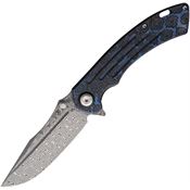 Kansept 1032A4 Pretatout Damascus Tanto Framelock Knife Blue Rose Carbon Fiber Handles