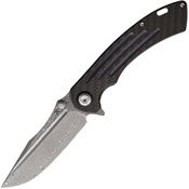 Kansept 1032D3 Pretatout Damascus Tanto Framelock Knife Black Carbon Fiber Handles