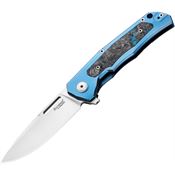 LionSTEEL Q4BL Q4ttro Satin MagnaCut Framelock Knife Blue Titanium/Carbon Fiber Handles