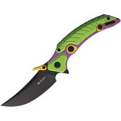 Maxace AM081B Dragon Knight Black Trailing Point Framelock Knife Green/Purple Handles