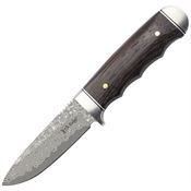 Elk Ridge FIX115DM Damascus Fixed Blade Knife Brown Wood Handles