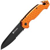 Donges M01DG002 Basic Rescue Black Part Serrated Spear Point Linerlock Knife Orange Handles