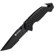 Donges M01DG003 Basic Tactical Black Part Serrated Tanto Linerlock Knife Black Handles