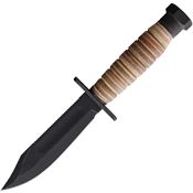 Ontario 6150 Air Force Survival Black Carbon Steel Fixed Blade Knife Stacked Leather Handles