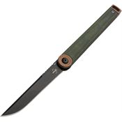 Boker Plus 01BO391 Kaizen Black Stonewash D2 Carbon Steel Linerlock Knife Green Micarta Handles