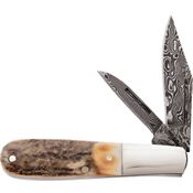Bear & Son GS281D Damascus Baby Barlow Knife Stag Handles