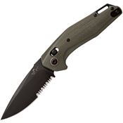 Bear & Son AC2000G4BSR Auto Katakt I Black Part Serrated Drop Point Slide Lock Knife OD Green G10