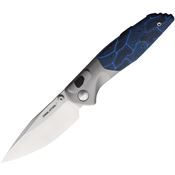 Real Steel 7901DB Hoeft Satin Button Lock Knife Black/Blue G10 Handles
