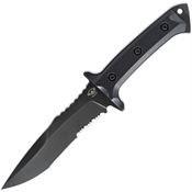 Skallywag Tactical 17015 Riptide Black Part Serrated D2 Carbon Steel Spear Point Fixed Blade Knife Black G10 Handles