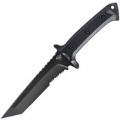 Skallywag Tactical 17017 Riptide Black Part Serrated D2 Carbon Steel Tanto Fixed Blade Knife Black G10 Handles