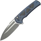 We 240272 Sylox Gray Stonewash Drop Point Button Lock Knife Blue/Carbon Fiber Handles