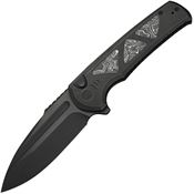 We 240271 Sylox Black Stonewash Drop Point Button Lock Knife Black Handles