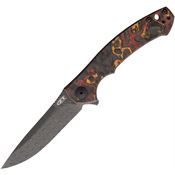 Zero Tolerance 0450CFDAMS Sinkevich Damascus Framelock Knife Black, Red, Orange Carbon Fiber Handles