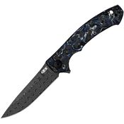 Zero Tolerance 0450MMC Sinkevich Damascus Framelock Knife Black/Blue Carbon Fiber Handles