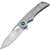 Boker Plus 01BO910DAM P-51 Damascus Drop Point Framelock Knife Gray Handles