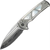 We 24027DS1 Sylox Damascus Drop Point Button Lock Knife MOP Mother of Pearl Handles