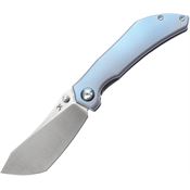 Kansept 1079A1 Tipper Satin Wharncliffe Framelock Knife Blue Titanium Handles