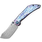 Kansept 1079A3 Tipper Damascus Framelock Knife Lightning Handles