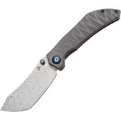 Kansept 1079A4 Tipper Damascus Framelock Knife Tiger Stripe Handles