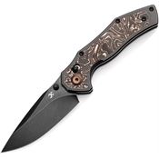Kansept 2107V3 Apollo Black Stonewash Drop Point Crossbar Lock Knife Black Stonewash/Copper Foil Carbon Fiber Handles