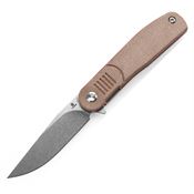 Tenable 2072A5 Einar Stonewash Drop Point Linerlock Knife Brown Micarta Handles