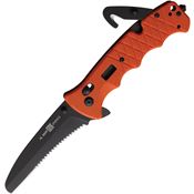Al Mar K1050RAK Rescue Assist Open Black Part Serrated D2 Carbon Steel Crossbar Lock Knife Orange G10 Handles