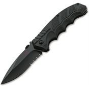 Boker Plus P01HK501 SFP Tactical Black Part Serrated D2 Carbon Steel Spear Point Linerlock Knife Black Handles
