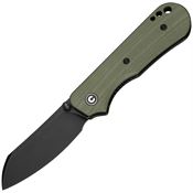 Civivi 240551 Crabby Black Stonewash Sheepsfoot Linerlock Knife OD Green G10 Handles