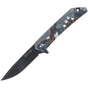 Elk Ridge A2001EE Wildlife Assist Open Black Stonewash Linerlock Knife Eagle Handles