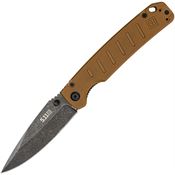 5.11 Tactical 51176134 Braddock Black Stonewash D2 Carbon Steel Drop Point Linerlock Knife Coyote Brown G10 Handles