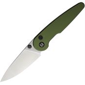 Hightron 06GRNS Birdidi Satin D2 Carbon Steel Button Lock Knife Green Handles