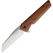 Kershaw 1432 Avert Assist Open Stonewash Wharncliffe Linerlock Knife Brown Wood Handles