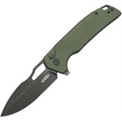 Kubey 316K RDF Black Stonewash Button Lock Knife OD Green G10 Handles