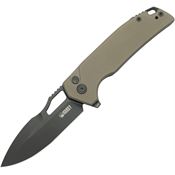 Kubey 316L RDF Black Stonewash Button Lock Knife Tan G10 Handles