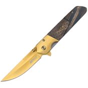 MTech A2004BG Assist Open Gold Linerlock Knife Brown Wood Handles