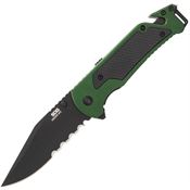 SOG 11520143 Escape ATK 2.0 Assist Open Black Part Serrated Clip Point Linerlock Knife OD Green/Black Handles